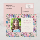 Christelijk Roze Paars Floral Afstuderen Foto Aankondigingskaart (Voorkant / Achterkant)