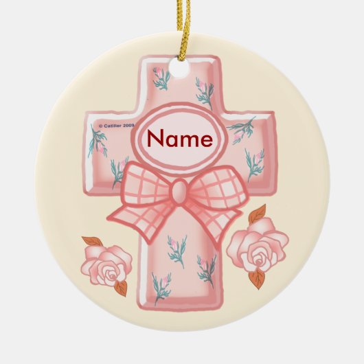 Christelijk roze strik kruis ornament (Voorkant)