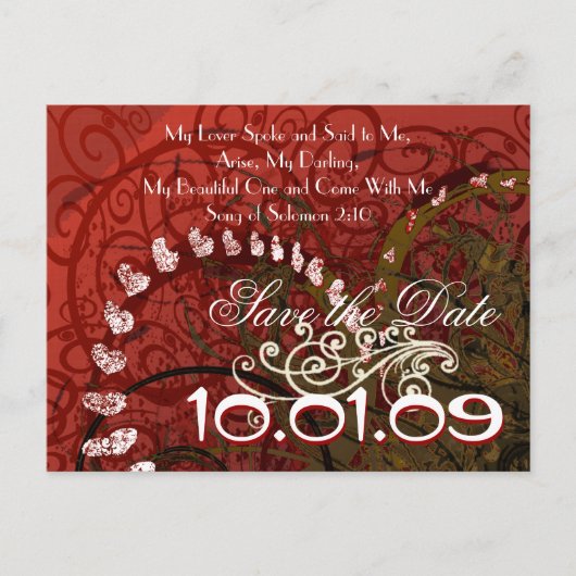 Christelijk-Save the Date Burgundy Hearts - Aankondigingskaart (Voorkant)