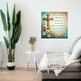 Christelijk Schrift  kruis Bloemen Pasen Poster