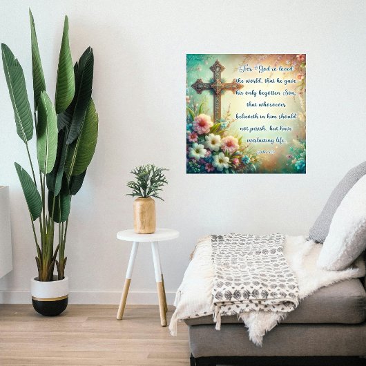 Christelijk Schrift  kruis Bloemen Pasen Poster