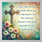 Christelijk Schrift  kruis Bloemen Pasen Poster (Voorkant)