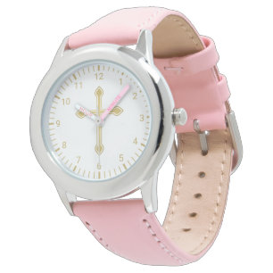 Christelijk Simple Gold Cross op White Horloge