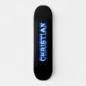 Christelijk skateboard blauw vuur en vlammenontwer (Voorkant)