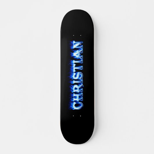 Christelijk skateboard blauw vuur en vlammenontwer (Voorkant)
