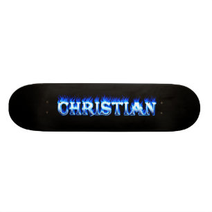 Christelijk skateboard blauw vuur en vlammenontwer