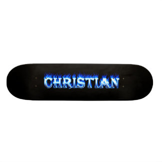 Christelijk skateboard blauw vuur en vlammenontwer