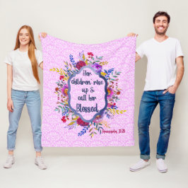 Christelijk spreekwoord 31:28 |Bijbel Floral roze Fleece Deken