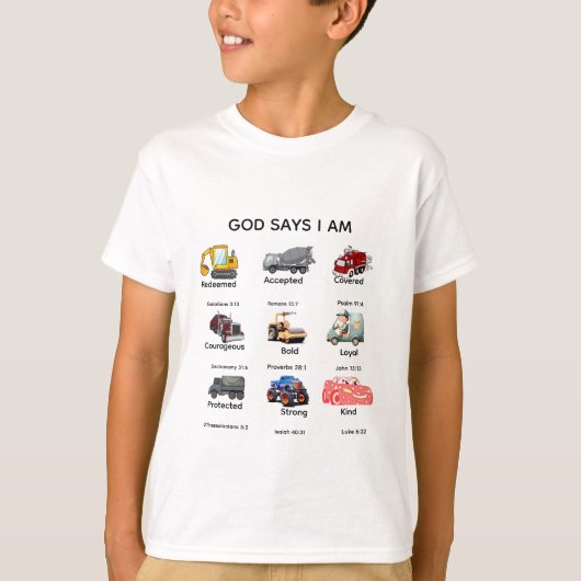 Christelijk T-Shirt voor Kinderen met Bouwtrucks (Voorkant)