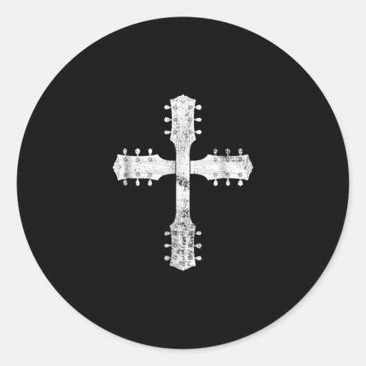 Christelijk team gitaarkruis ronde sticker (Voorkant)