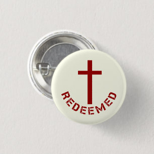 Christelijk terugbetaald rood kruis- en tekstontwe ronde button 3,2 cm