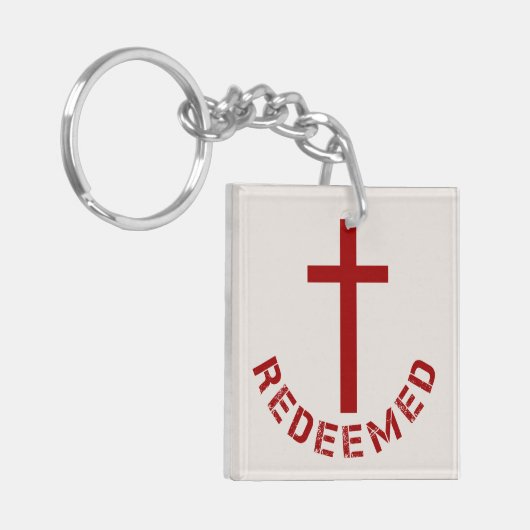 Christelijk terugbetaald rood kruis- en tekstontwe sleutelhanger (Voorkant Links)