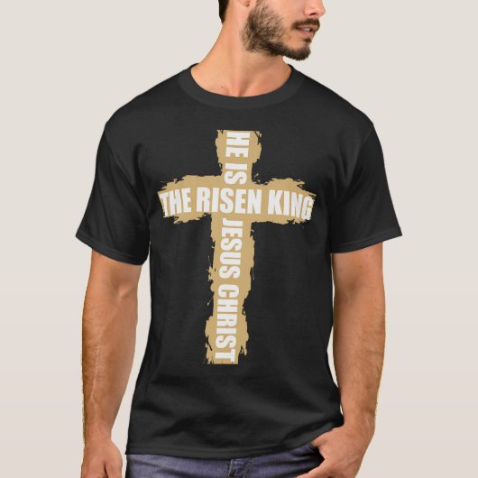 Christelijk Tshirt Hij is de verrezen koning Je (Voorkant)