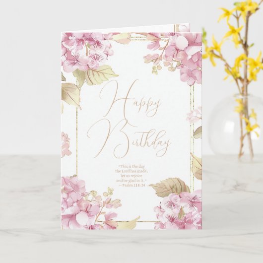 Christelijk Verjaardag Roze Bloemen Schrift Kaart (Gele Bloem)