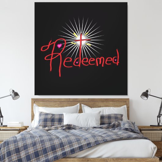Christelijk ‘Verlost’ met Cross Black Canvas Afdruk (Insitu (Slaapkamer))