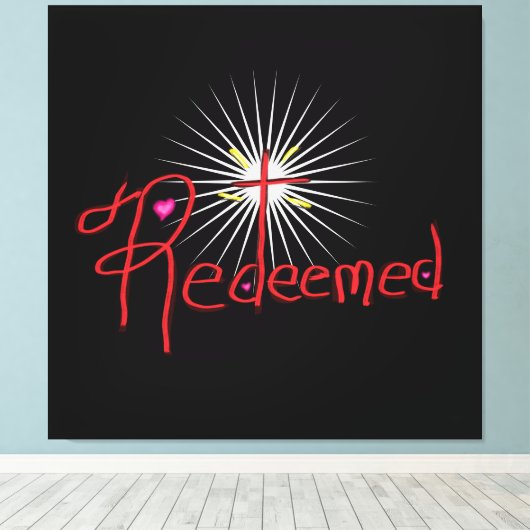 Christelijk ‘Verlost’ met Cross Black Canvas Afdruk (Insitu (Houten vloer))