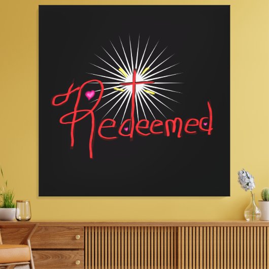 Christelijk ‘Verlost’ met Cross Black Canvas Afdruk (Insitu (Woonkamer))