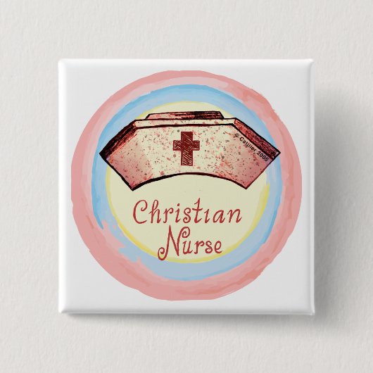 Christelijk verpleegkundig pet vierkante button 5,1 cm (Voorkant)