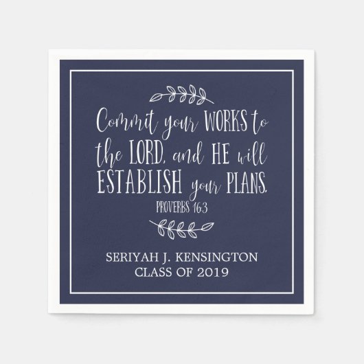 Christelijk Verse Typografie Navy Blue Afstuderen Servet (Voorkant)