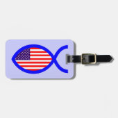 Christelijk vissymbool Amerikaanse vlag Bagagelabel (Voorkant horizontaal)