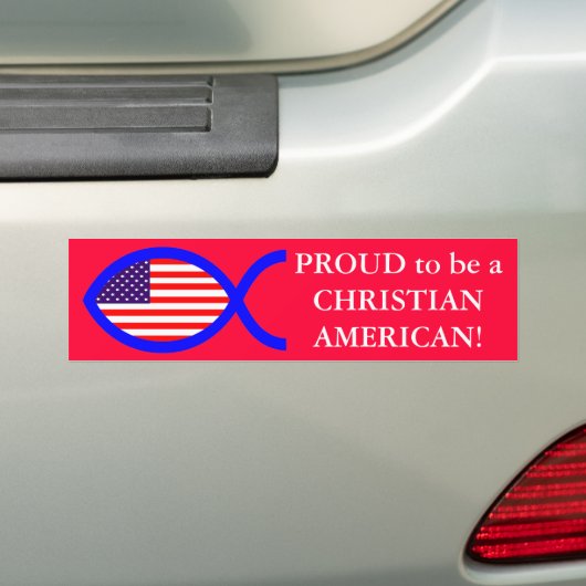 Christelijk vissymbool Amerikaanse vlag Bumpersticker (Op auto)