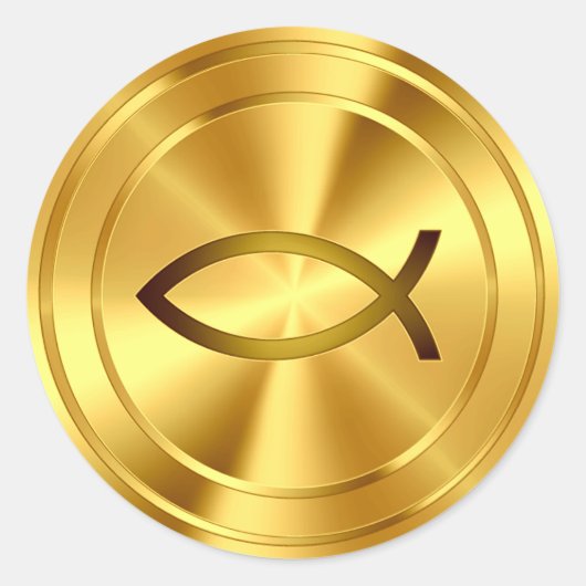 Christelijk vissymbool - goud ronde sticker (Voorkant)