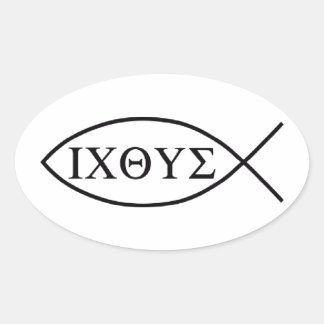 Christelijk vissymbool ICHTHYS of ICHTHUS Ovale Sticker
