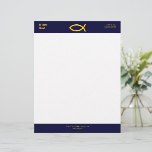 Christelijk vissymbool Letterhead Briefhoofd Sjabloon (Staand voorkant)