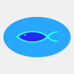 Christelijk vissymbool - LOUD! Blauw en Aqua Ovale Sticker