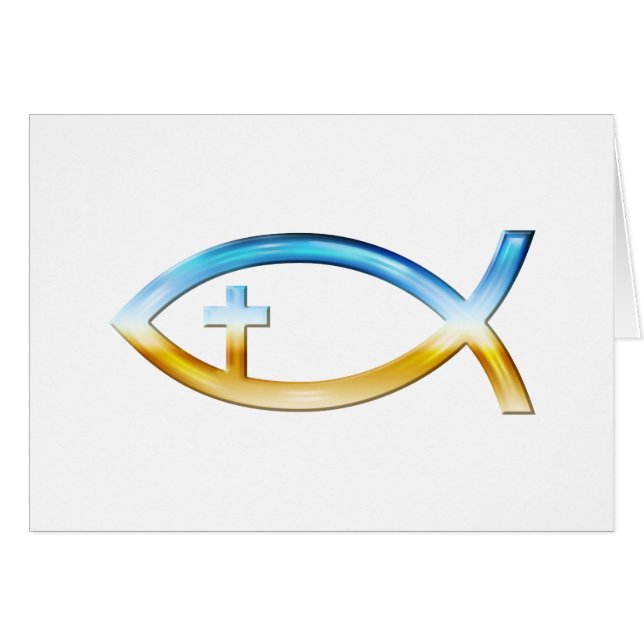 Christelijk vissymbool met Crucifix — Sky & Ground (Voorkant Horizontaal)