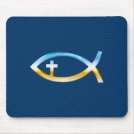 Christelijk vissymbool met Crucifix — Sky & Ground Muismat
