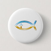 Christelijk vissymbool met Crucifix — Sky & Ground Ronde Button 5,7 Cm (Voorkant)