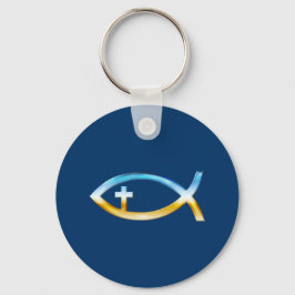Christelijk vissymbool met Crucifix — Sky & Ground Sleutelhanger