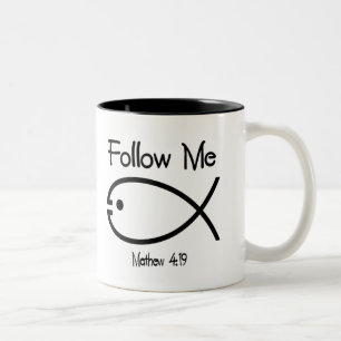 Christelijk vissymbool - Volg me koffie-Mok Tweekleurige Koffiemok