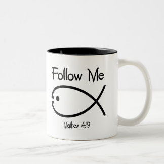 Christelijk vissymbool - Volg me koffie-Mok Tweekleurige Koffiemok