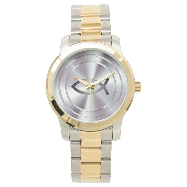 Christelijk vissymbool | zilverchroom horloge (Voorkant)