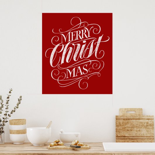 Christelijk Vrolijk Kerstfeest Kalligrafie Rood Je Poster (Keuken)