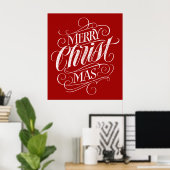 Christelijk Vrolijk Kerstfeest Kalligrafie Rood Je Poster (Thuiskantoor)