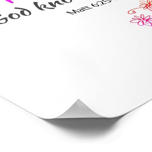 Christelijk WAAROM ZORGEN? GOD KNOWS Matt 6:25 Phi Poster (Hoek)