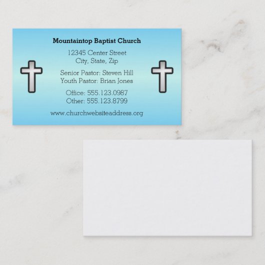 Christelijk Zilveren Kruis Blauw Custom Visitekaartje (Voorkant / Achterkant)