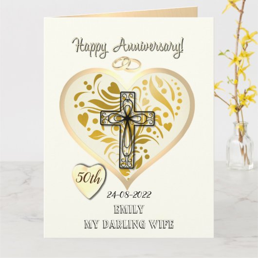 Christelijke 50e Golden Wedding Jubileum Card Kaart (Gele Bloem)