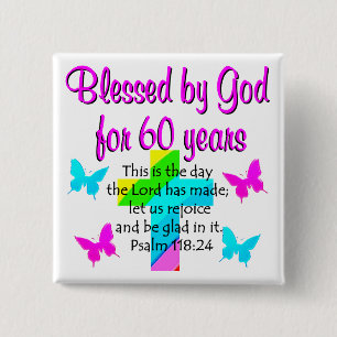 CHRISTELIJKE 60 JAAR OUDE PRAYER VIERKANTE BUTTON 5,1 CM