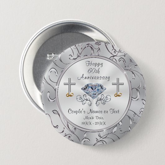 Christelijke 60ste bruiloft Jubileum Party Favorie Ronde Button 7,6 Cm (Voorkant /achterkant)