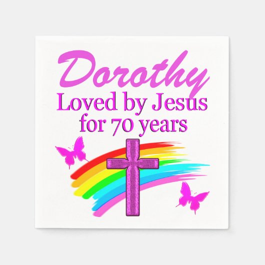 CHRISTELIJKE 70E GEPERSONALISEERDE VERJAARDAGSNAPK SERVETTEN (Voorkant)