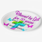 CHRISTELIJKE 70E VERJAARDAG PAPIEREN BORDJE (Gekanteld)