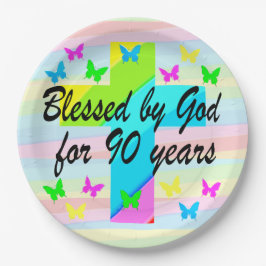  CHRISTELIJKE 90E VERJAARDAG PAPIER BORDEN PAPIEREN BORDJE