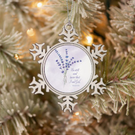 Christelijke Aanmoediging Lavendel met Schriftuur Tin Sneeuwvlok Ornament