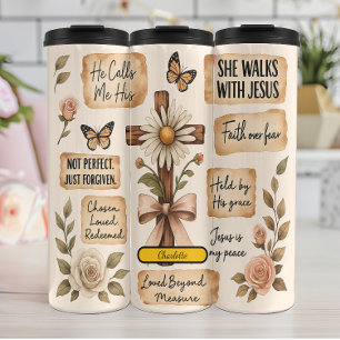 Christelijke Affirmaties Rustieke Bloemen Collage Thermosbeker