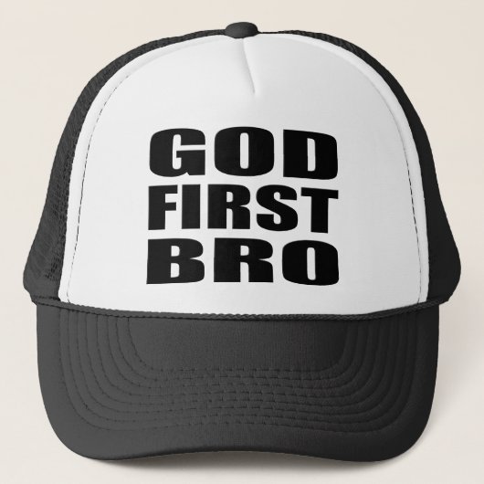 Christelijke Apparel GOD EERSTE BRO Trucker Pet (Voorkant)