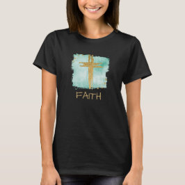 *~* Christelijke AQUA Cross + Gold Glitter FAITH T-shirt